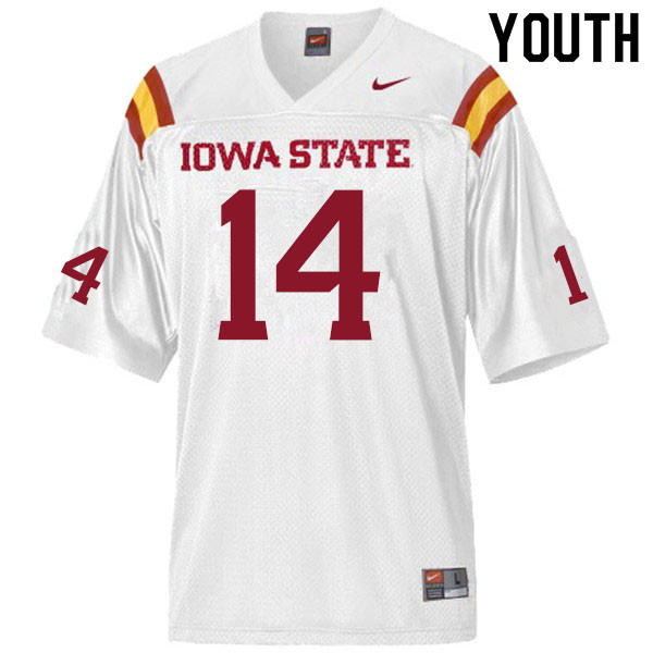 Iowa State Cyclones Youth #14 Aidan Bouman Nike NCAA Authentic White College Stitched Football Jersey JV42F33ON